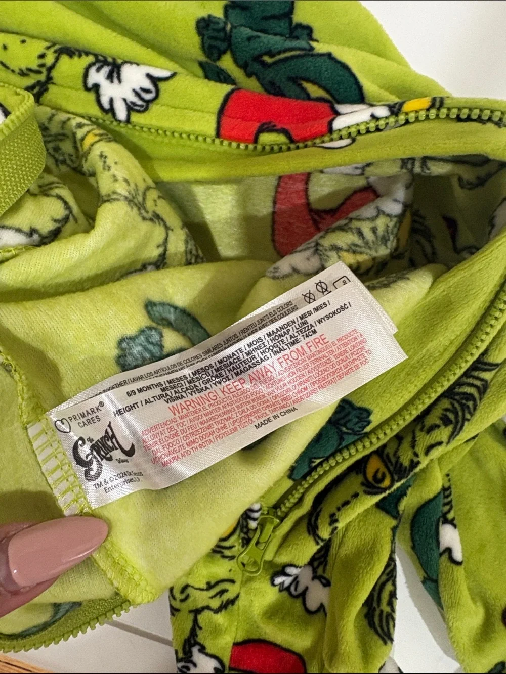 Primark Green Grinch Fleece Footed One-Piece